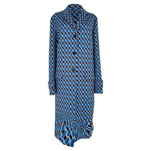 Prada Tweed Long Coat in Blue Polyester